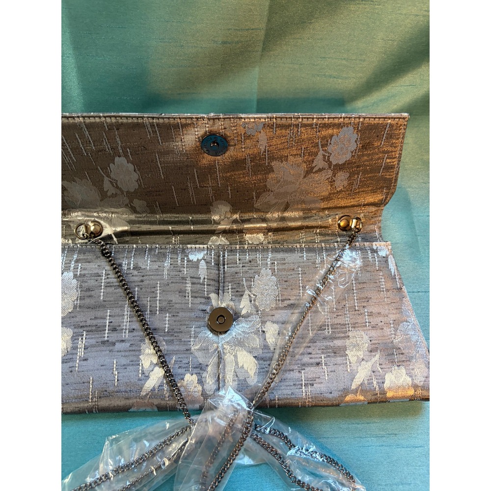 Bueno Floral Brocade Clutch Women OS Silver Y2K Metallic Evening Bag NWT - Picture 2 of 5